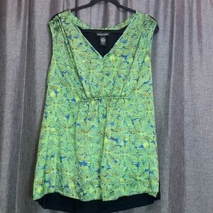 Lane Bryant Green and Blue Floral Blouse